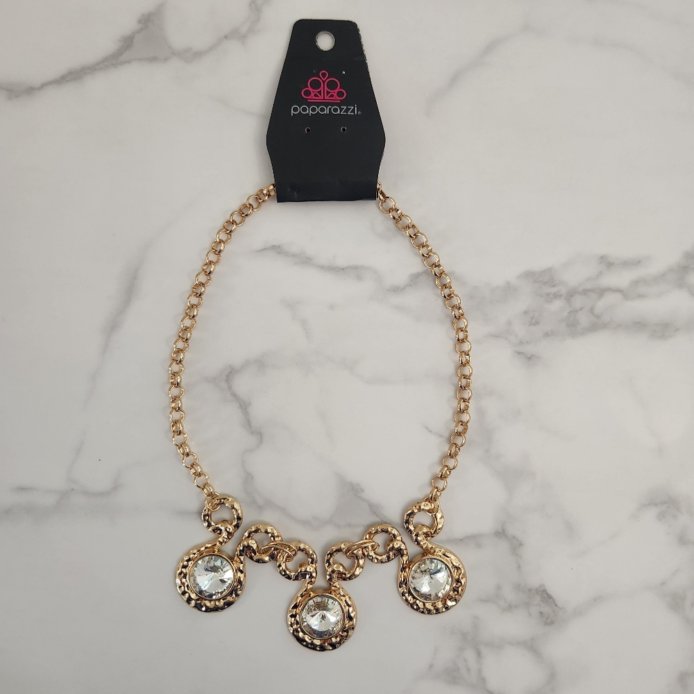 Paparazzi Gold Triple Gem Statement Necklace - Picture 2 of 7